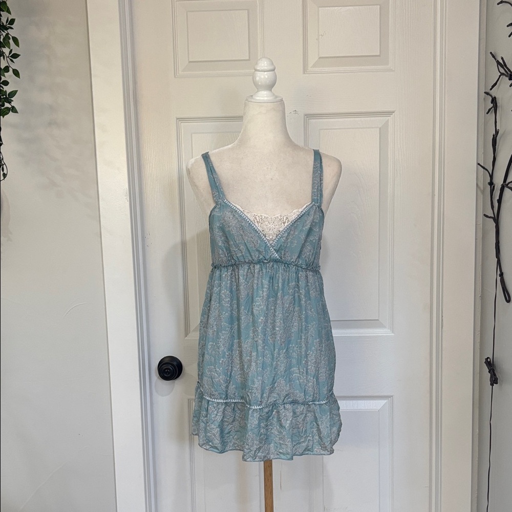 Anthropologie Velvet (brand) Silk Blue and White Lace Chemise Dress